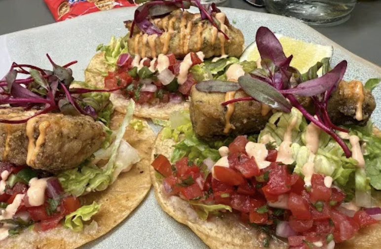 Domingo Restaurant signature dishes Baja Fish TacosShort Rib QuesadillaChurro Waffles